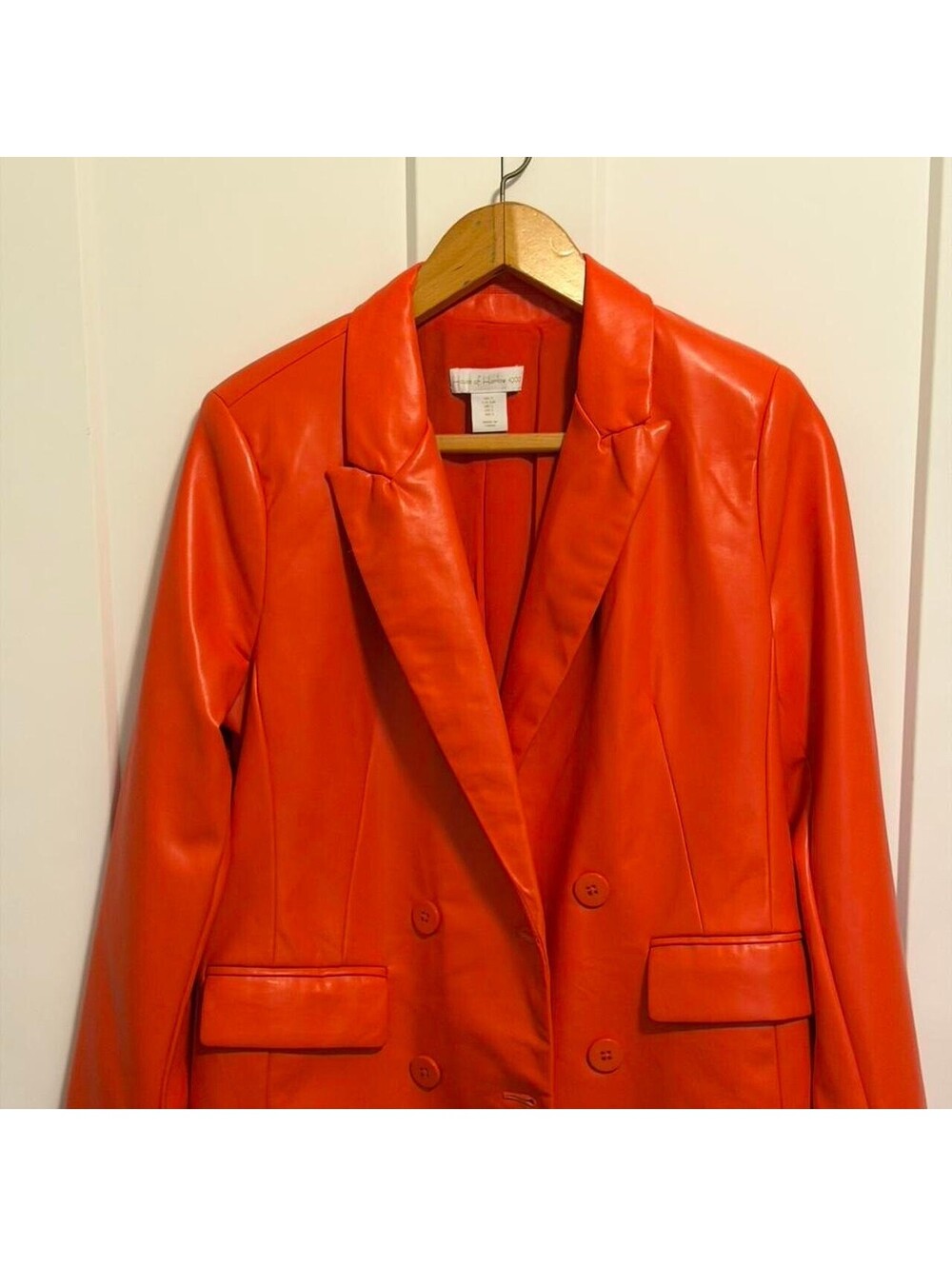 House of Harlow Women's Orange Faux Leather Blazer Jacket S